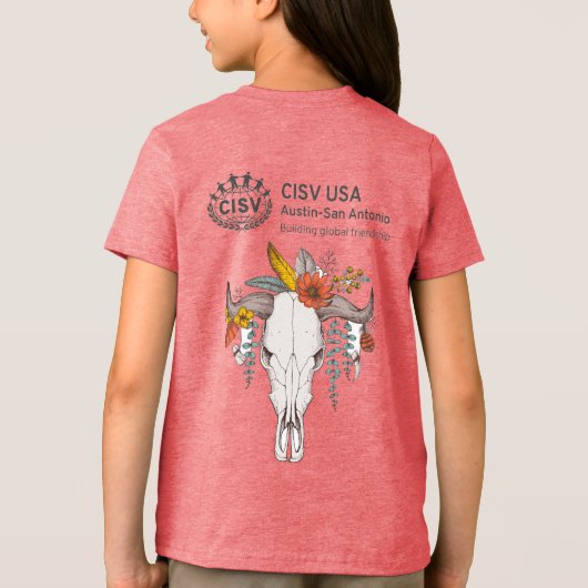 CISV Austin Decorative Cattle Skull Kind Tri-Blend Shirt (Achterkant)