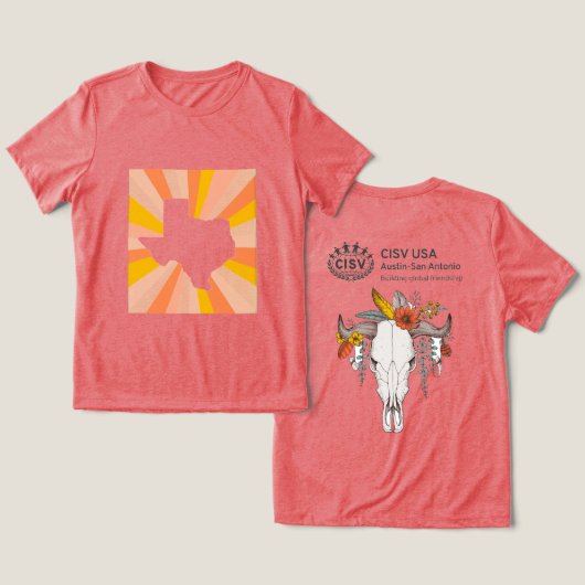 CISV Austin Decorative Cattle Skull Vrouwen Tri-Blend Shirt (Ontwerp Voorkant & Achterkant)