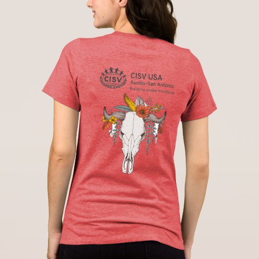 CISV Austin Decorative Cattle Skull Vrouwen Tri-Blend Shirt (Achterkant)
