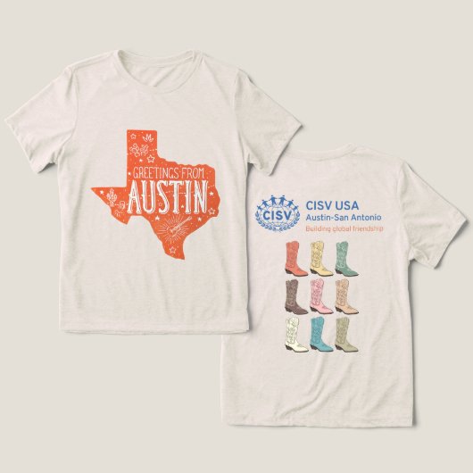 CISV Austin Groeten Vrouwen Tri-Blend Shirt (Ontwerp Voorkant & Achterkant)
