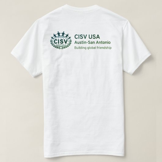 CISV Austin: "Ik hou zoveel van CISV." Heren T-shirt (Design achterkant)