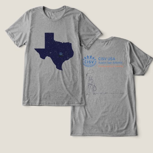 CISV Austin Texas Vredesmannen Tri-Blend Shirt (Ontwerp Voorkant & Achterkant)