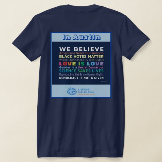 CISV Austin voor Vrede Vrouwen T-shirt (Laag Achter)