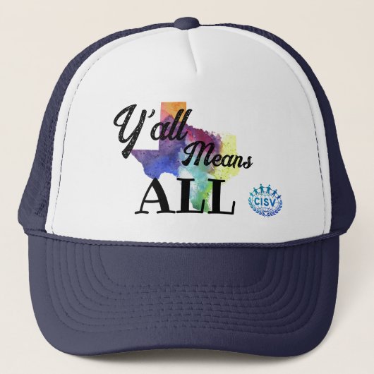 CISV Austin "Y'all Means All" Trucker Pet (Voorkant)