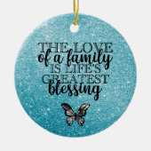 Citaat blauwe glitter-reeks keramisch ornament (Voorkant)