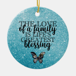 Citaat blauwe glitter-reeks keramisch ornament