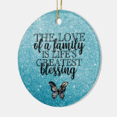 Citaat blauwe glitter-reeks keramisch ornament (Links)