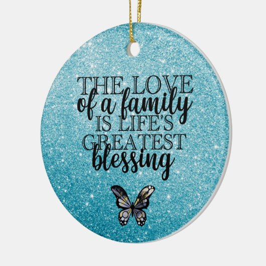 Citaat blauwe glitter-reeks keramisch ornament (Links)