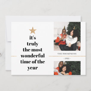 Citaat Familie Foto Minimalistische Gouden Glitter Feestdagenkaart