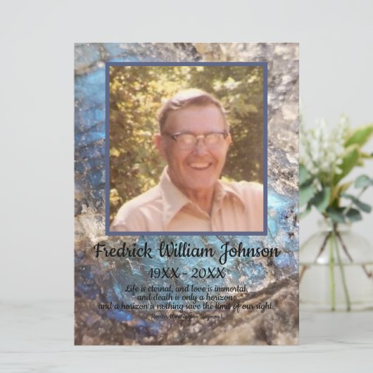 Citaat Foto Blue Green Labradorite Funeral Programmakaart (Staand voorkant)