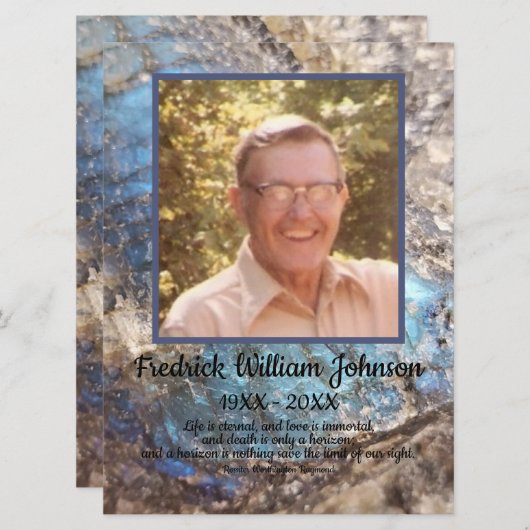 Citaat Foto Blue Green Labradorite Funeral Programmakaart (Voorkant / Achterkant)