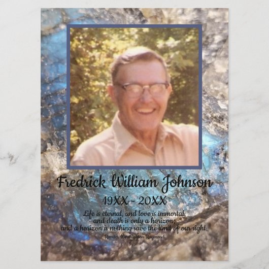 Citaat Foto Blue Green Labradorite Funeral Programmakaart (Voorkant)