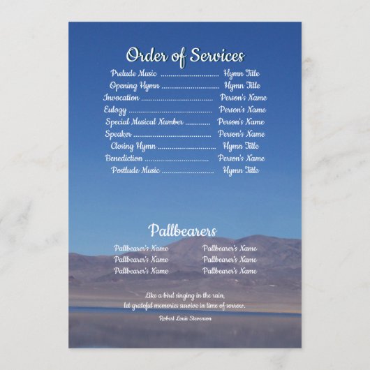 Citaat Foto Lake en Mountain Achtergrond Begrafeni Programmakaart (Achterkant)