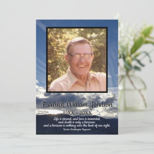 Citaat Foto Sunset met Cloud Lines Funeral Programmakaart (Staand voorkant)