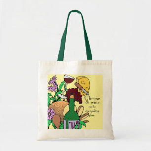 Citaat kaas- en wijnovers tote bag