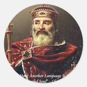 Citaat Karel de Grote en Famous Talen Ronde Sticker