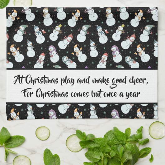 Citaat Kinder kerstman in Pet Black/White Theedoek (Gevouwen)