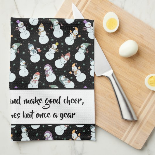 Citaat Kinder kerstman in Pet Black/White Theedoek (Quarter Fold)