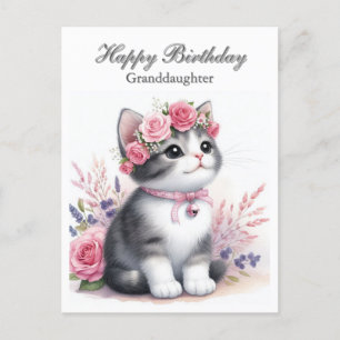Citaat Kitten Roze Rozen Kleindochter Feestdagenkaart
