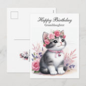 Citaat Kitten Roze Rozen Kleindochter Feestdagenkaart (Voorkant / Achterkant)