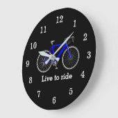 Citaat met blauwe fiets op zwart grote klok (Hoek)