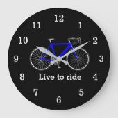 Citaat met blauwe fiets op zwart grote klok (Voorkant)