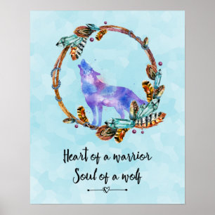 Citaat met Howling Waterverf Wolf Boho Style Poster