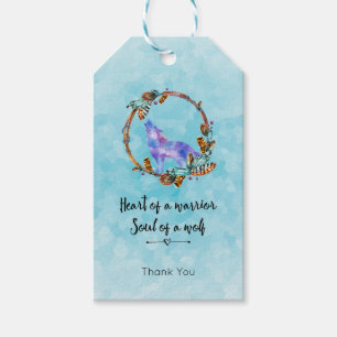 Citaat met Howling Wolf in een Boho Wreath Cadeaulabel