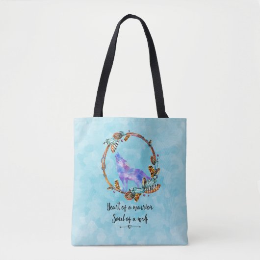 Citaat met Howling Wolf in een Boho Wreath Tote Bag (Voorkant)