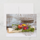 Citaat met muziek en bloemen feestdagenkaart (Voorkant / Achterkant)