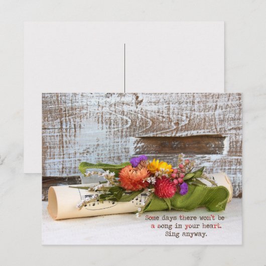Citaat met muziek en bloemen feestdagenkaart (Voorkant / Achterkant)