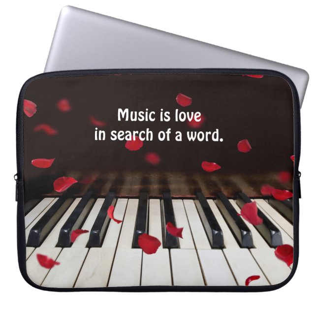 Citaat op Piano Keys met Roos Petals Laptop Sleeve (Voorkant)
