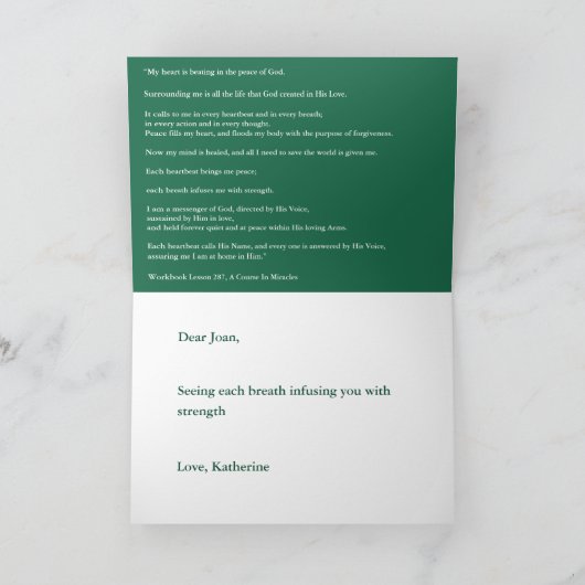 Citaat over de adem, een cursus in wonderen kaart (Binnen)