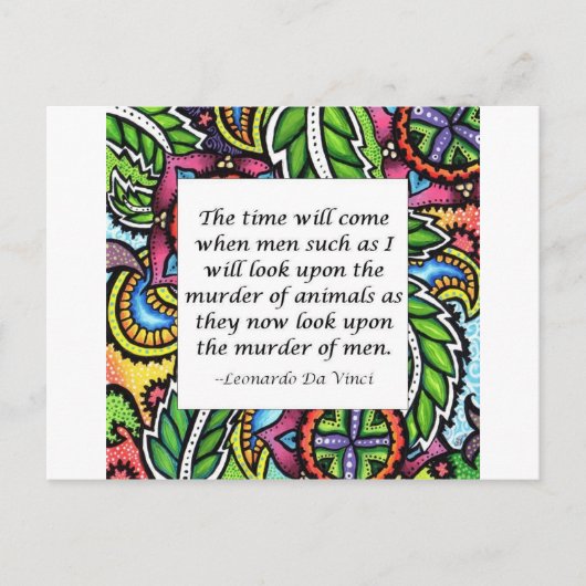 citaat van de vegetarische Leonardo Da Vinci Briefkaart (Voorkant)