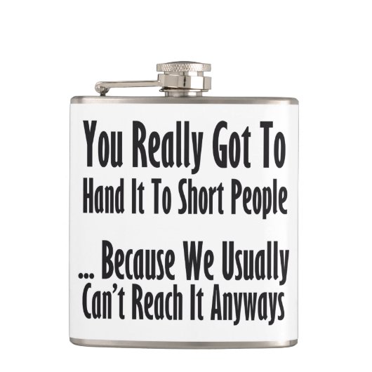 Citaat van korte mensen heupfles (Voorkant)