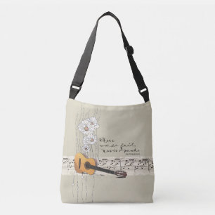 Citaat waar woorden ontbreken Muziek spreekt dwars Crossbody Tas