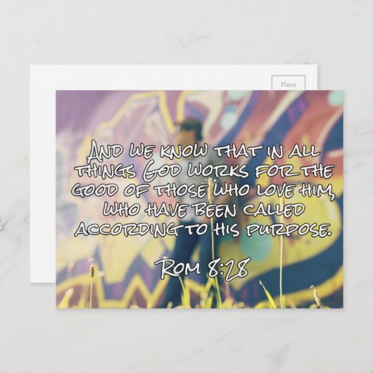 Citaten: Rom. 8:28 — "God werkt ten goede" Briefkaart (Voorkant / Achterkant)