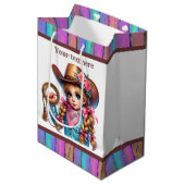 Cite cowgirl aanpasbaar verjaardagsfeestje medium cadeauzakje (Voorkant Gekanteld)