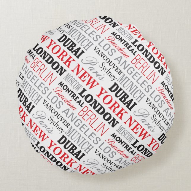 Cities of the world - Coussin rong Rond Kussen (Achterkant)