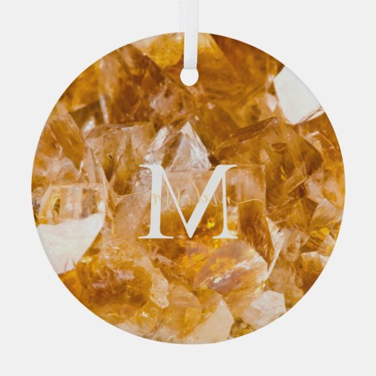 Citrine Birthstone Monogram Personalized Name  Glas Ornament (Achterkant)