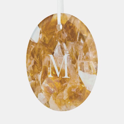 Citrine Birthstone Monogram Personalized Name  Glas Ornament (Voorkant links)