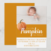 Citrine Herfst Oogst Pompoen Single Foto Baby Aankondiging (Voorkant / Achterkant)