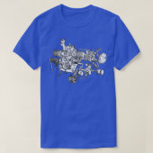 Citroen 2CV-motor explodeerde tekening T-shirt (Design voorkant)