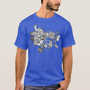 Citroen 2CV-motor explodeerde tekening T-shirt
