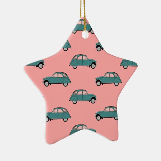 Citroen 2CVs - Groen op roze - Auto's Keramisch Ornament (Rechts)