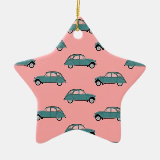 Citroen 2CVs - Groen op roze - Auto's Keramisch Ornament (Voorkant)
