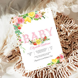 Citroen Aardbei Bloemige Baby Shower Uitnodiging