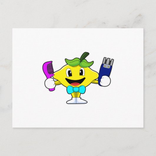 Citroen als kapper met kam en scheermes briefkaart (Voorkant)