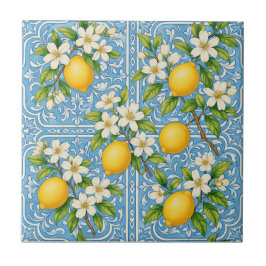 Citroen Aquarel Blau Mediterraan Patroon Tegeltje