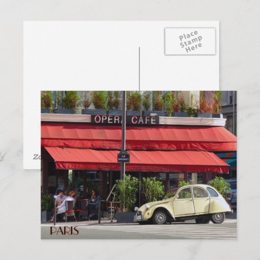  Citröen-auto buiten een Parijs-café Briefkaart (Voorkant / Achterkant)